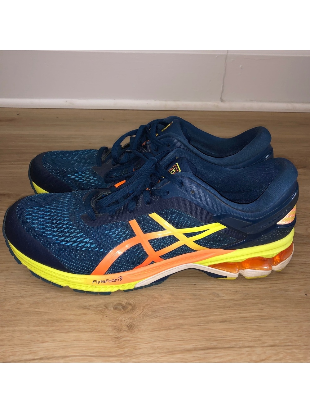 ASICS GEL KAYANO 26 MAKO BLUE SOUR YUZU ORANGE YELLOW NEON RUNNING SHOES MENS 12